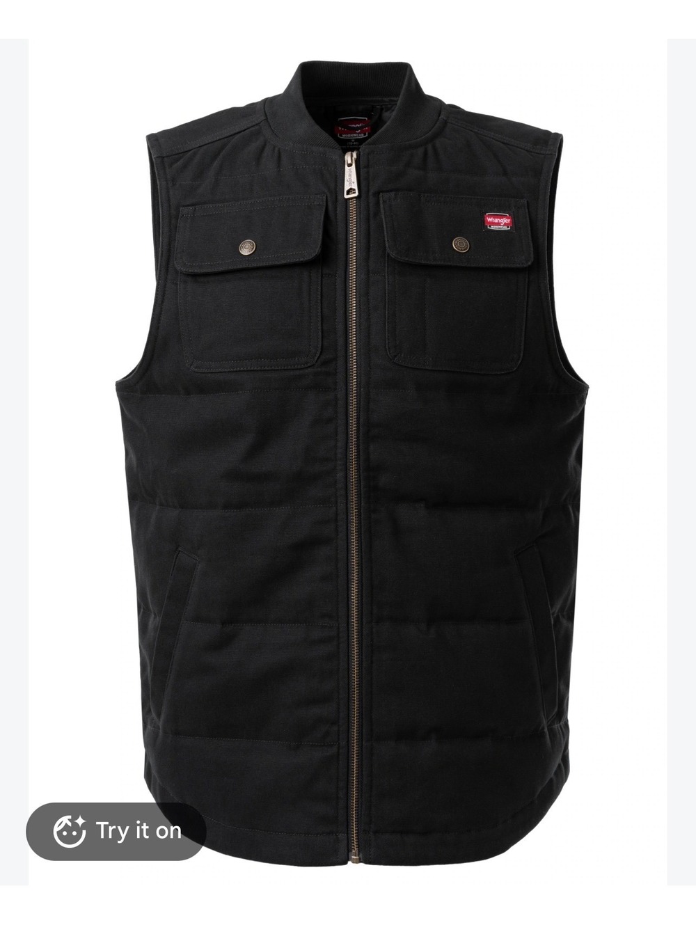 Wrangler Workwear Vest Mens L 42-44 Black Quilted Duck Canvas Work Ranch Utility
